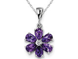 2.25 Carat (ctw) Amethyst Flower Pendant Necklace in Sterling Silver